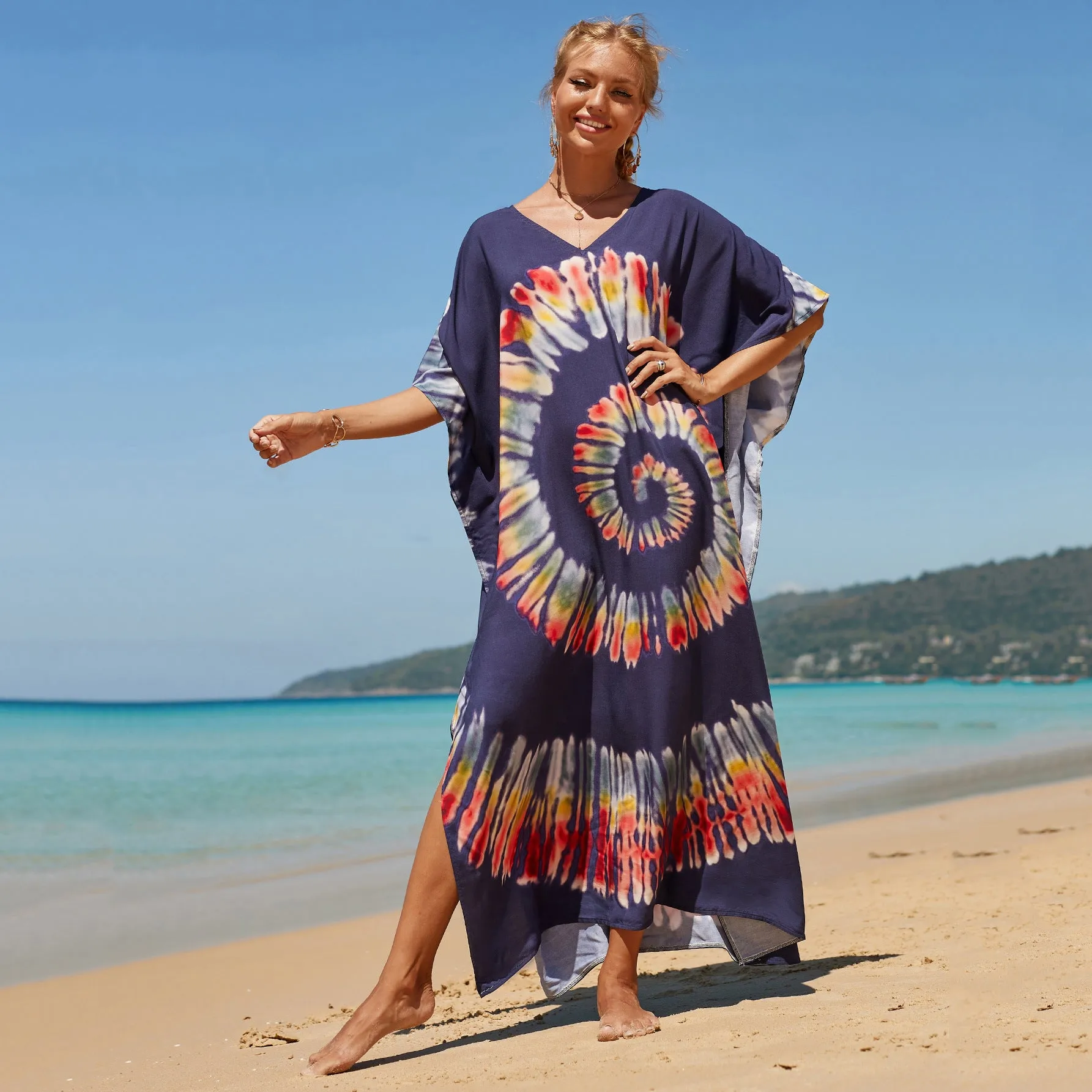 Boho Style Maxi Dress Print Face Swim Suit Cover-up Bohemian Dress