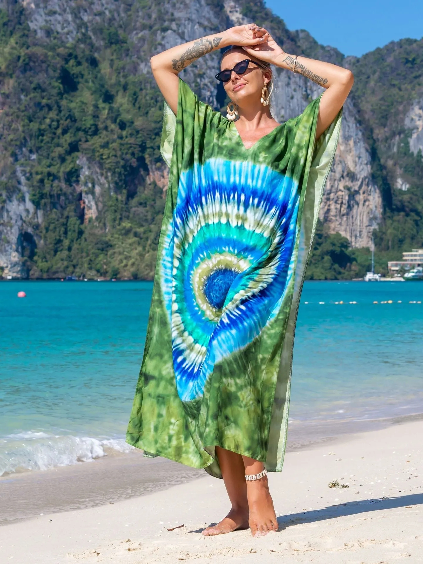 Boho Style Maxi Dress Print Face Swim Suit Cover-up Bohemian Dress