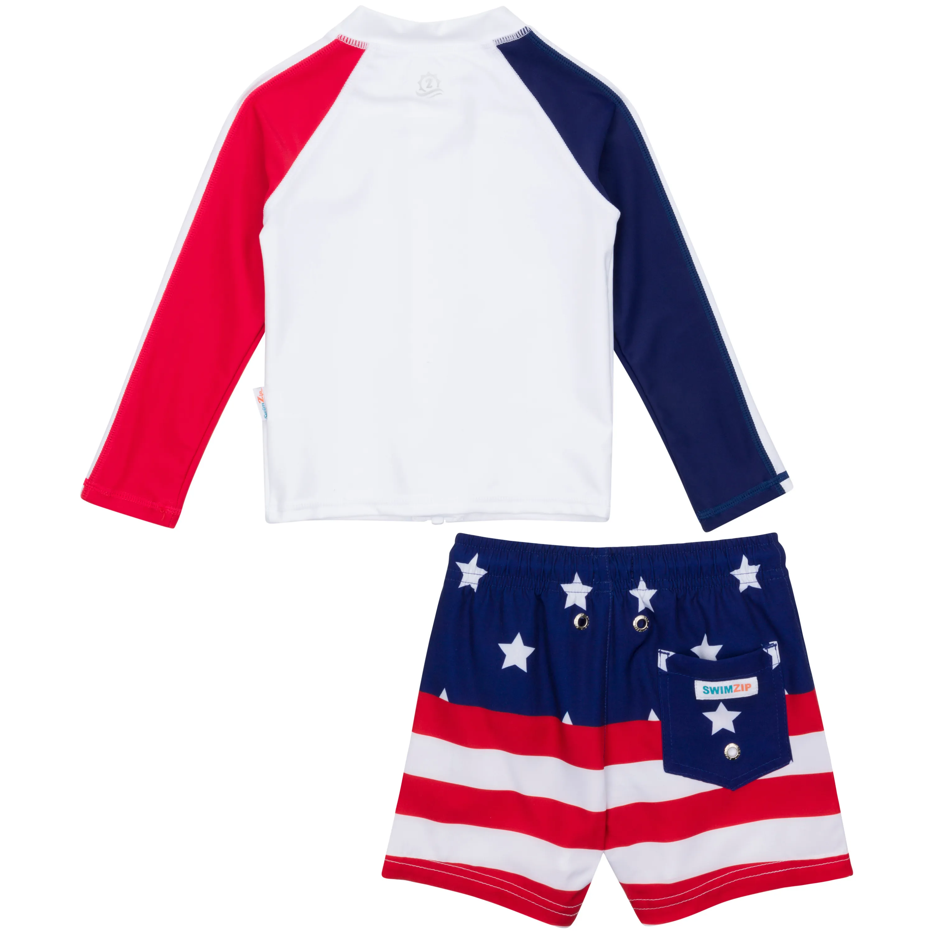 Boys Long Sleeve Zipper Rash Guard and Swim Trunk Set | "Americana"
