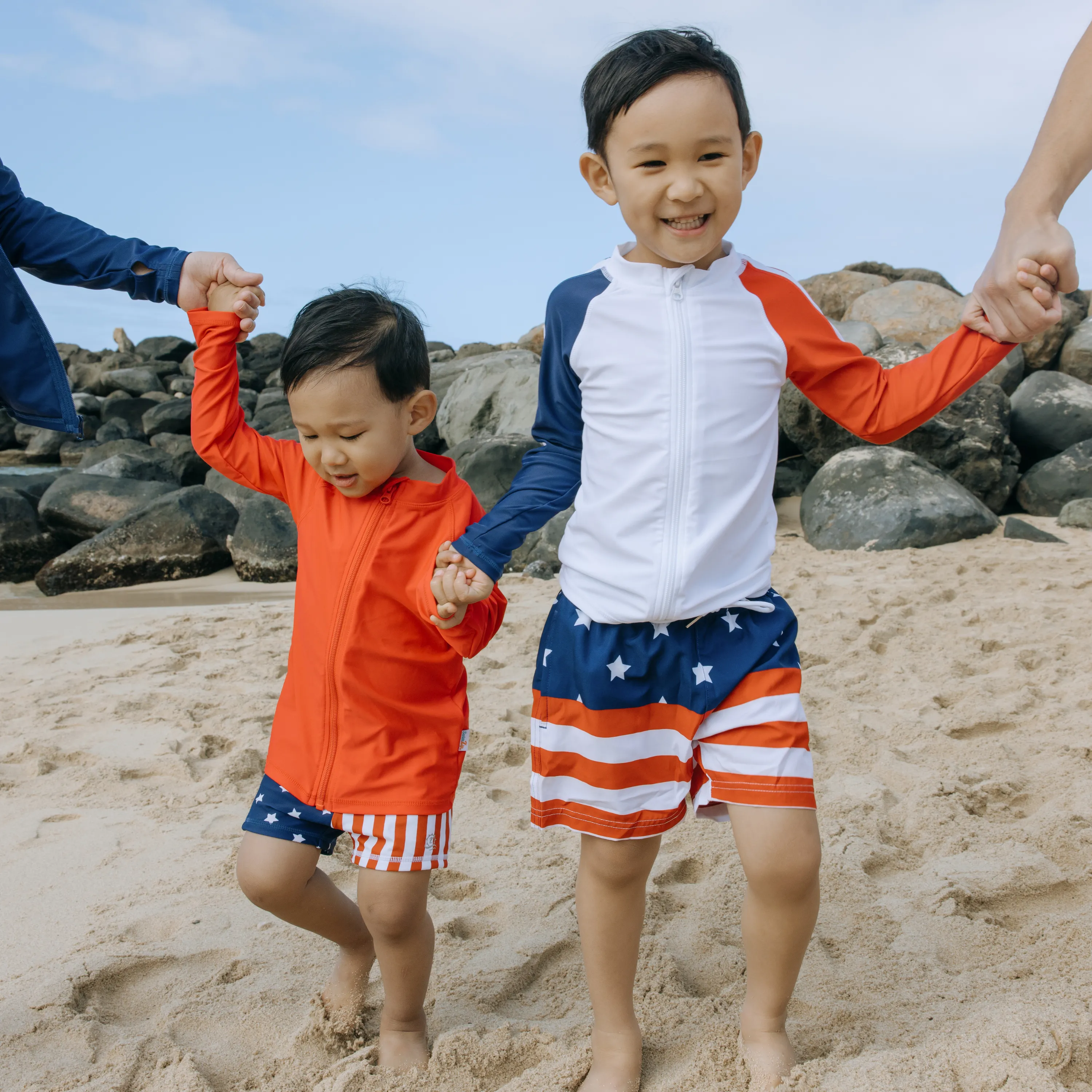 Boys Long Sleeve Zipper Rash Guard and Swim Trunk Set | "Americana"