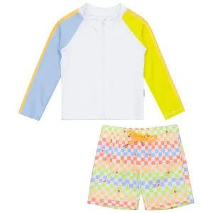 Boys Long Sleeve Zipper Rash Guard and Swim Trunk Set | "Gamified"