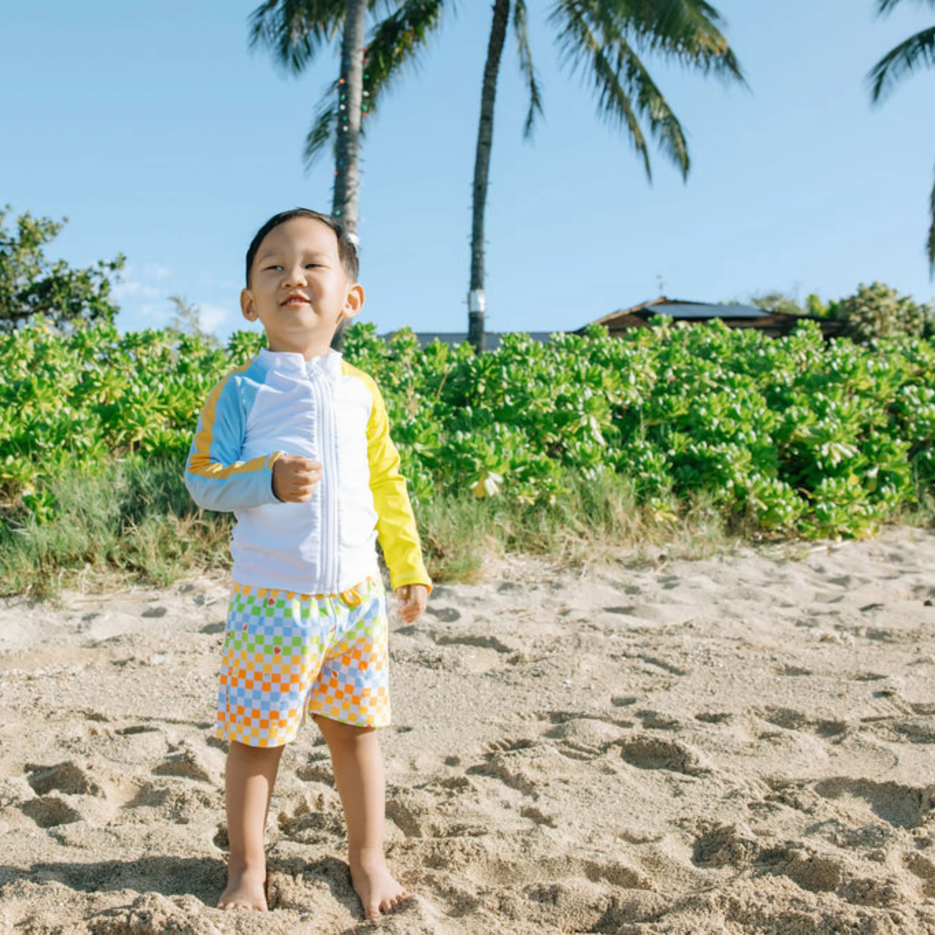 Boys Long Sleeve Zipper Rash Guard and Swim Trunk Set | "Gamified"