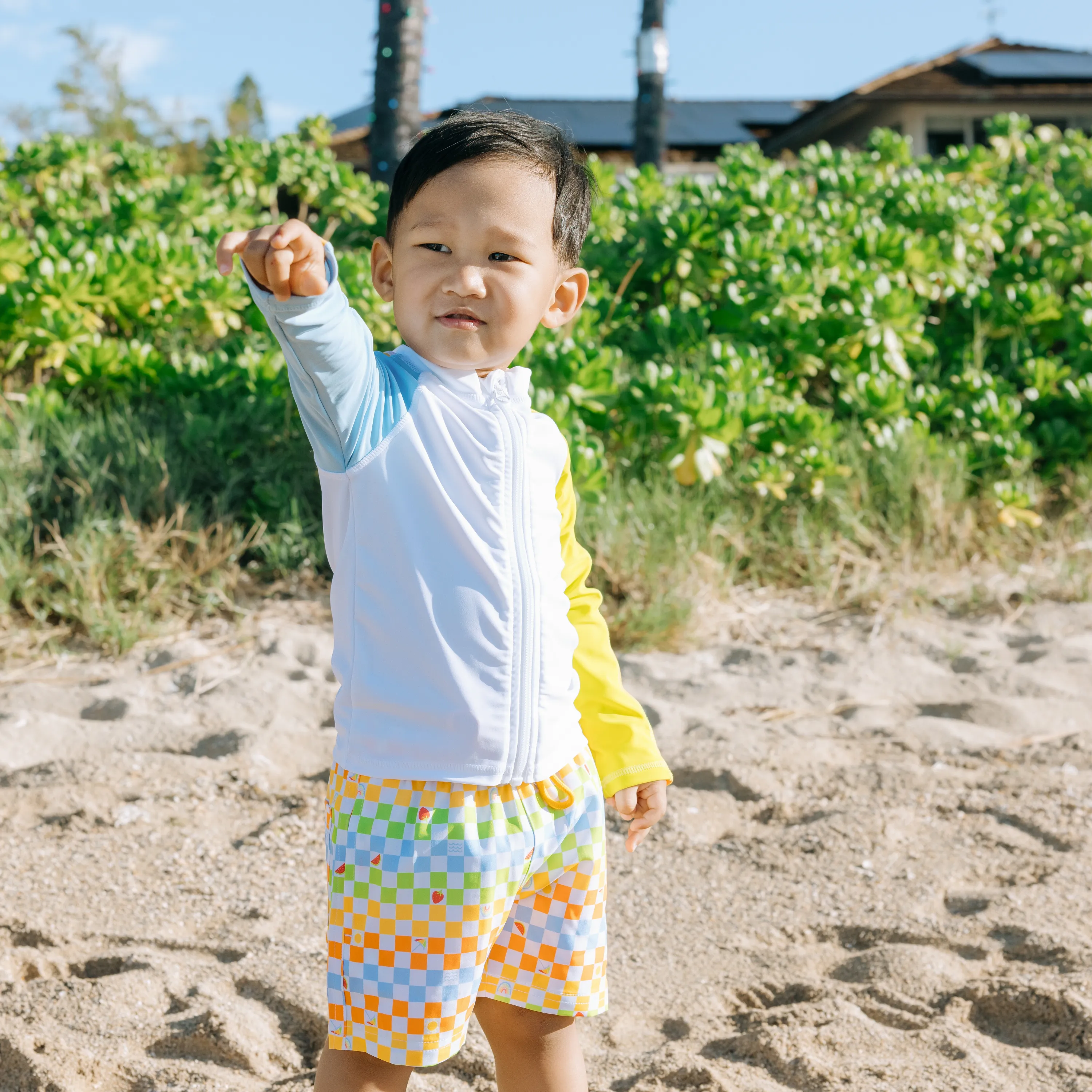 Boys Long Sleeve Zipper Rash Guard and Swim Trunk Set | "Gamified"