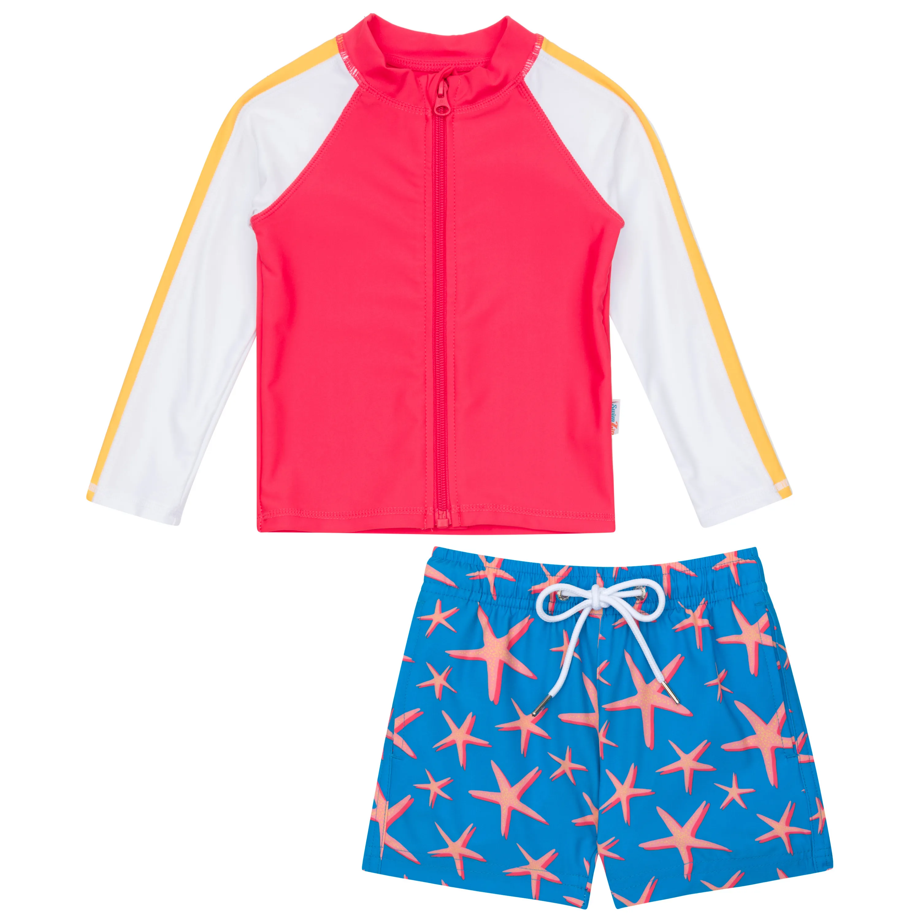 Boys Long Sleeve Zipper Rash Guard and Swim Trunk Set | "Starfish"