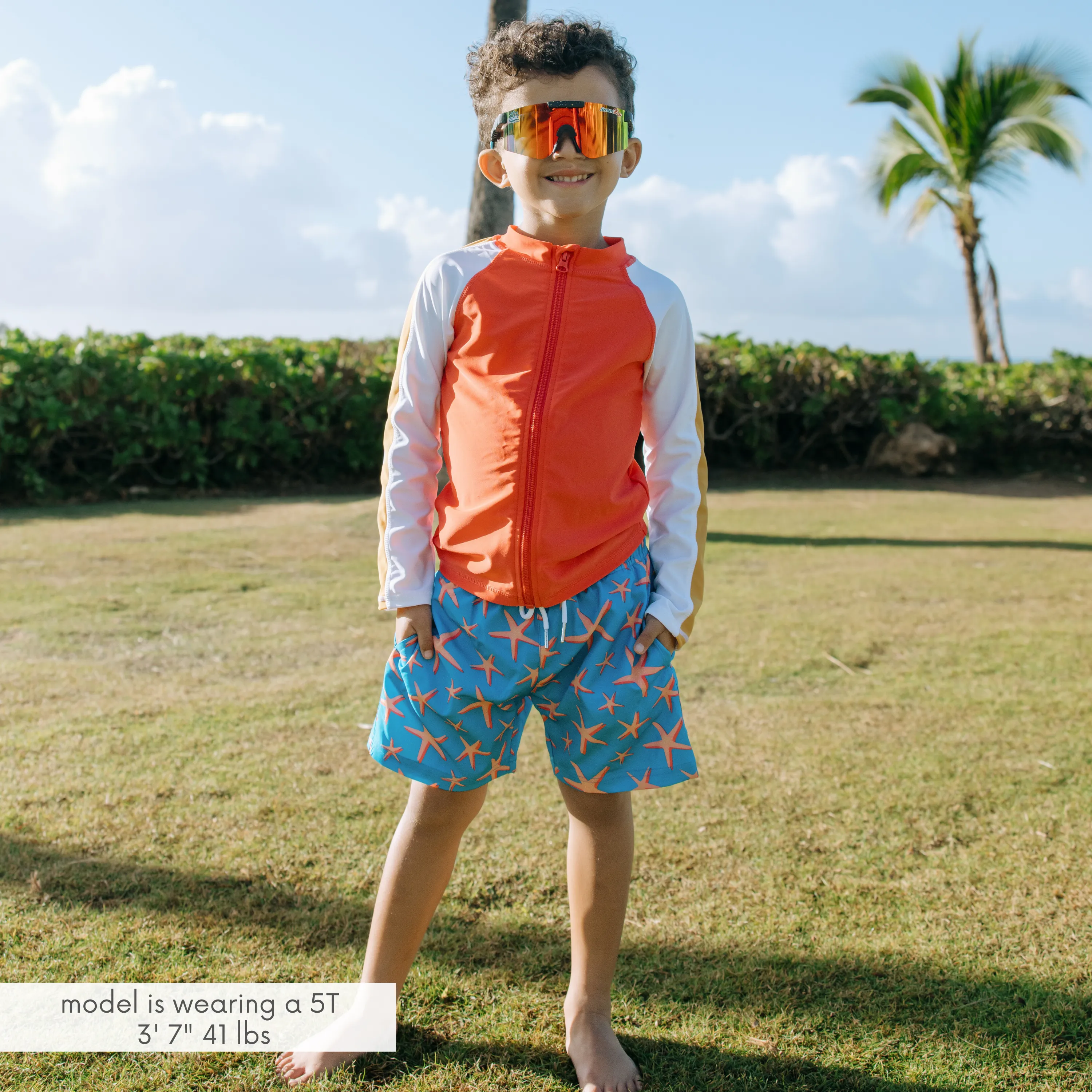 Boys Long Sleeve Zipper Rash Guard and Swim Trunk Set | "Starfish"
