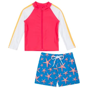 Boys Long Sleeve Zipper Rash Guard and Swim Trunk Set | "Starfish"