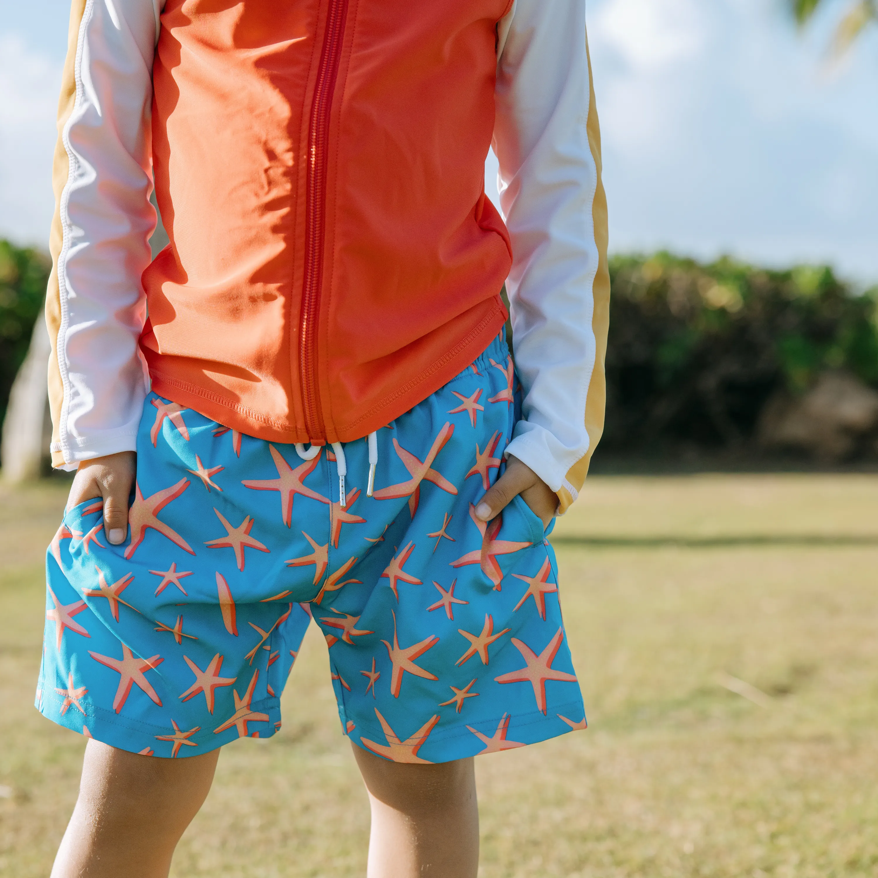 Boys Long Sleeve Zipper Rash Guard and Swim Trunk Set | "Starfish"