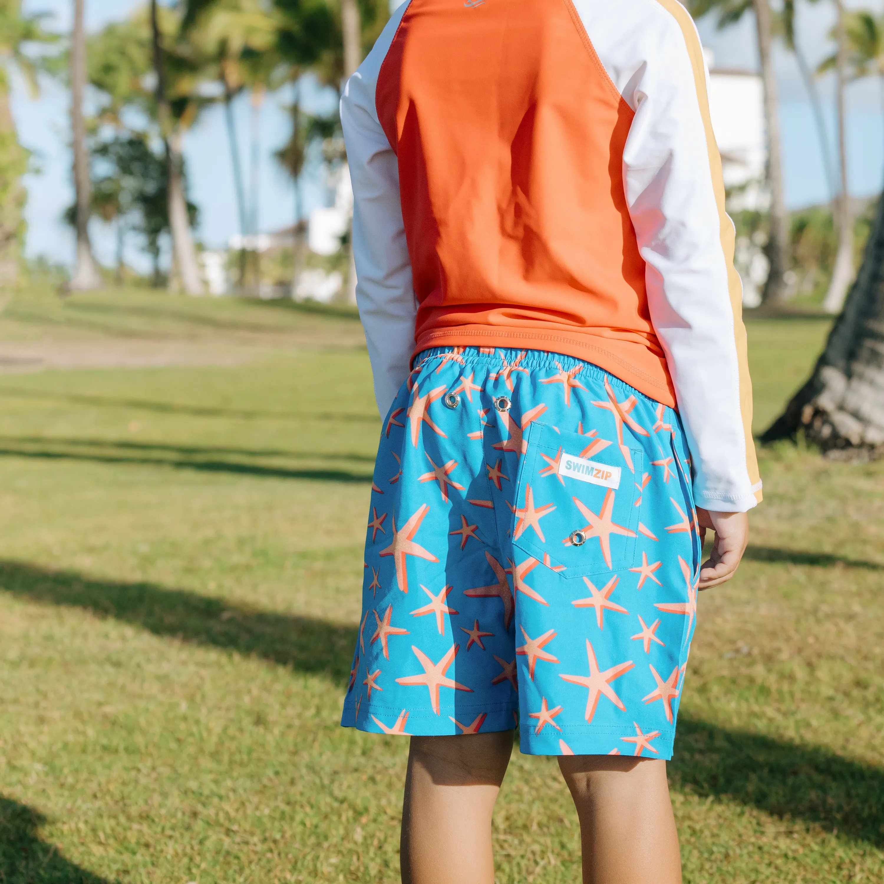 Boys Long Sleeve Zipper Rash Guard and Swim Trunk Set | "Starfish"
