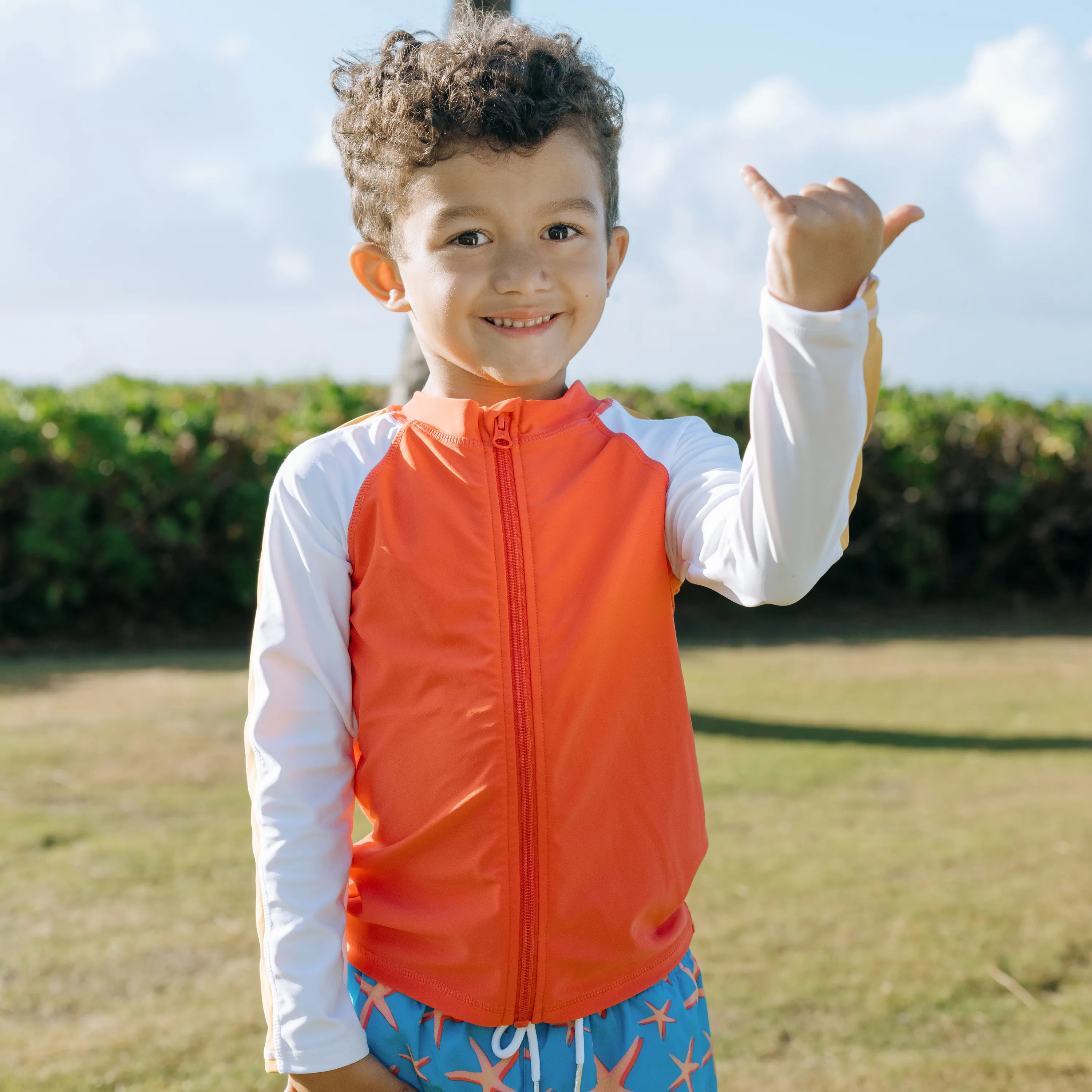 Boys Long Sleeve Zipper Rash Guard and Swim Trunk Set | "Starfish"