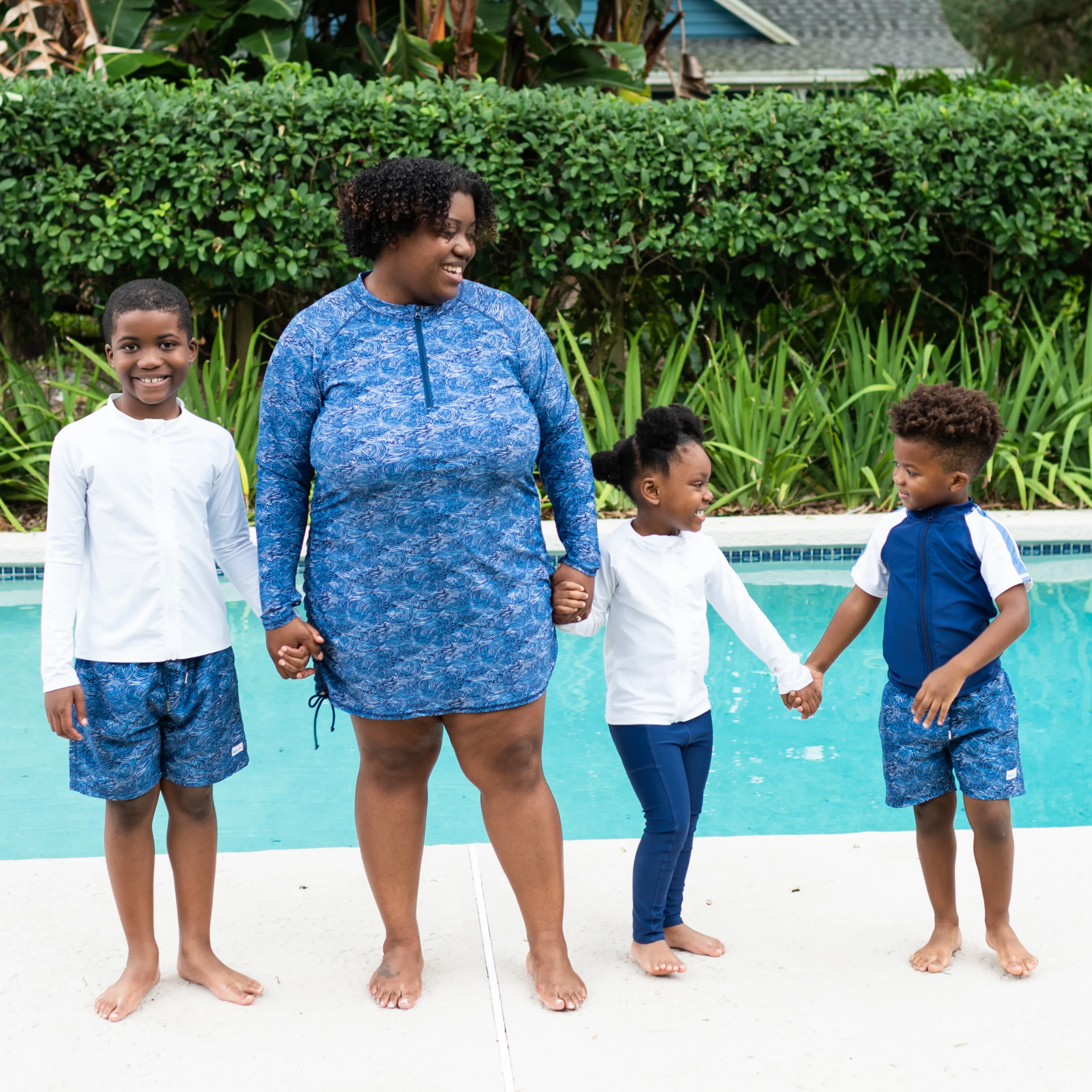 Boys Short Sleeve Zipper Rash Guard and Swim Trunk Set | "Ocean Breeze"
