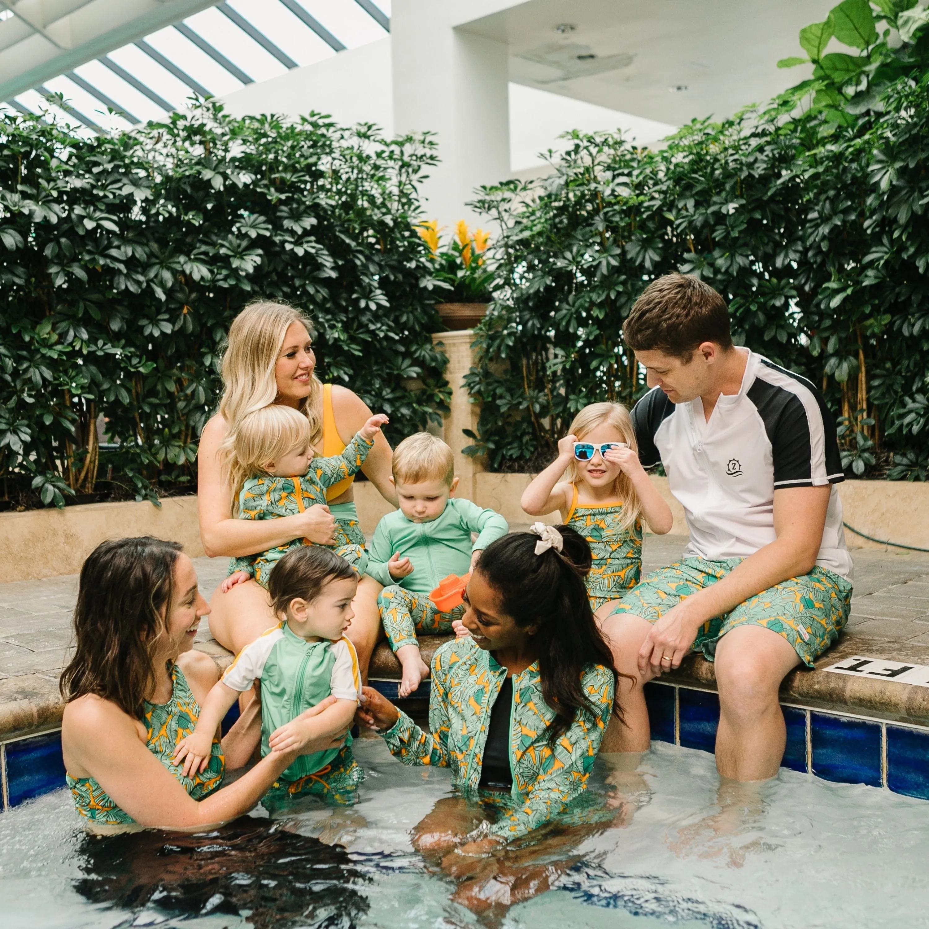 Boys Short Sleeve Zipper Rash Guard and Swim Trunk Set | "The Tropics"