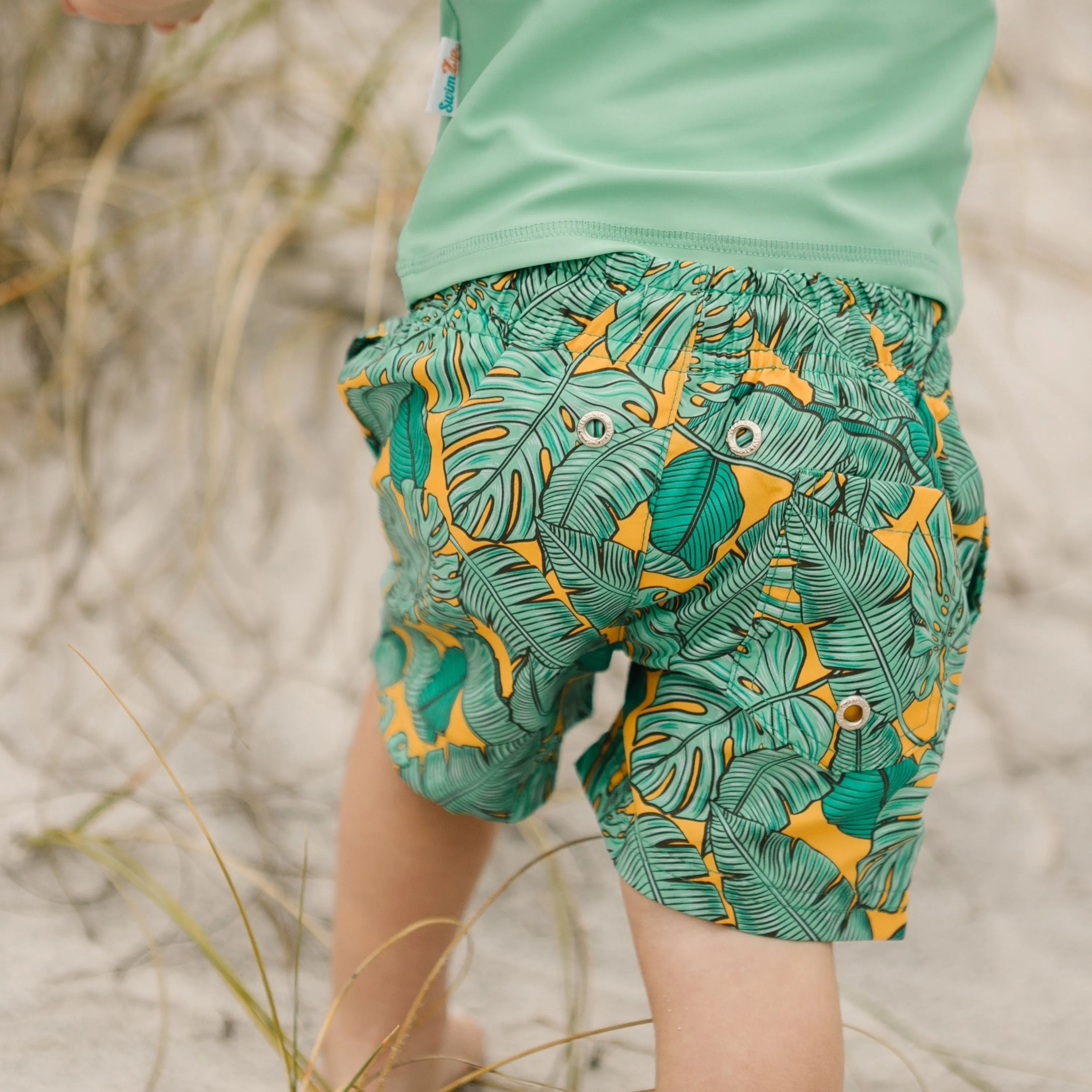 Boys Short Sleeve Zipper Rash Guard and Swim Trunk Set | "The Tropics"