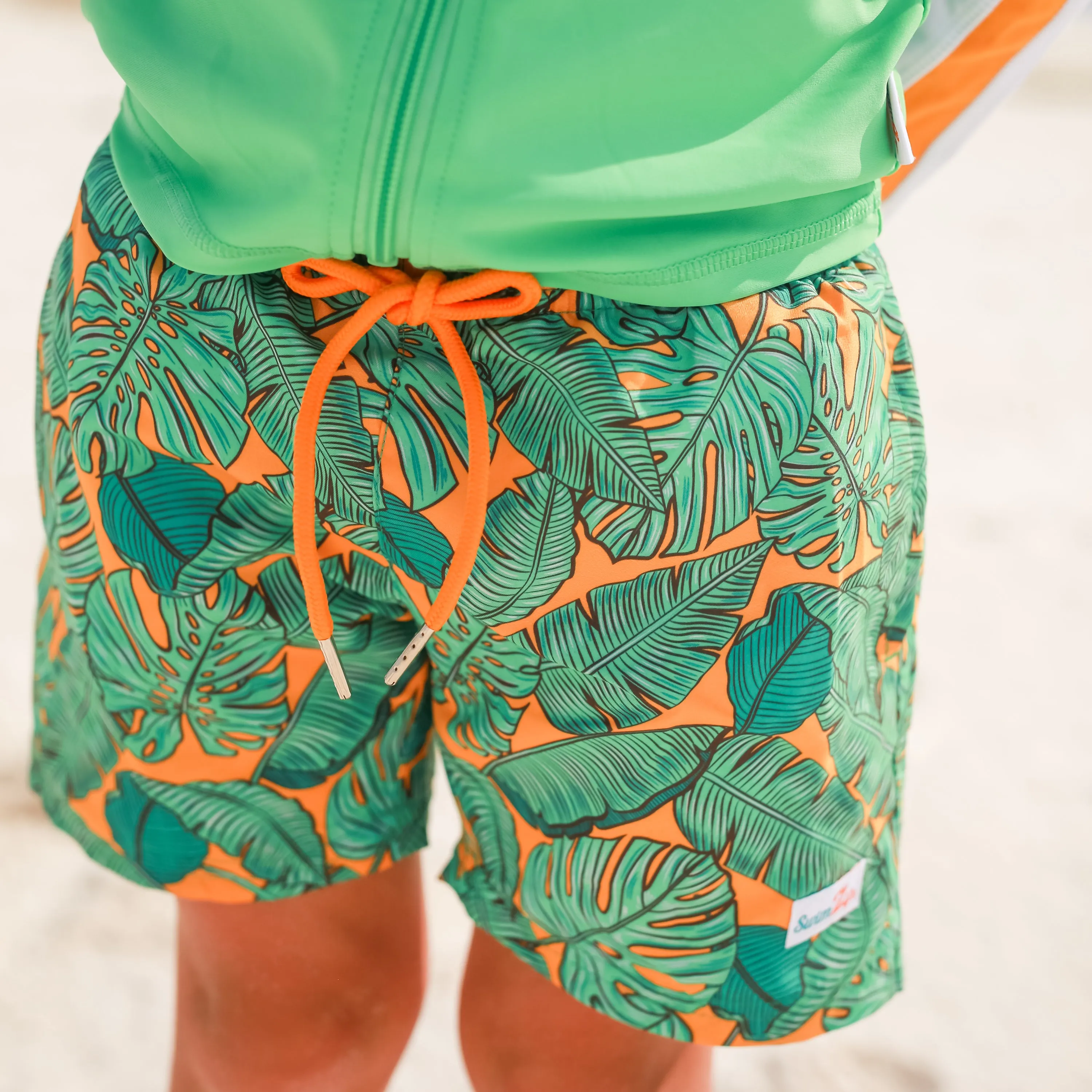 Boys Short Sleeve Zipper Rash Guard and Swim Trunk Set | "The Tropics"