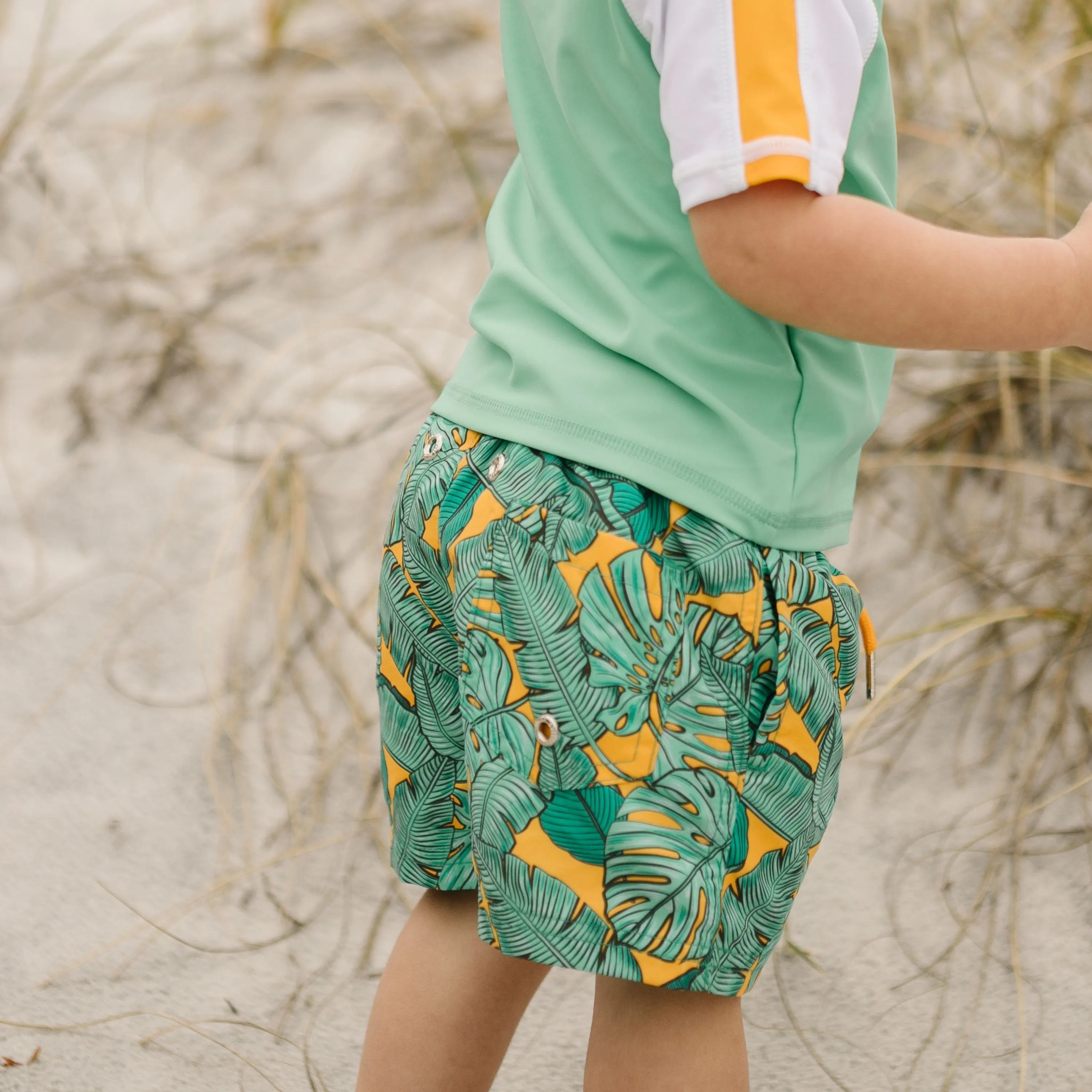 Boys Short Sleeve Zipper Rash Guard and Swim Trunk Set | "The Tropics"