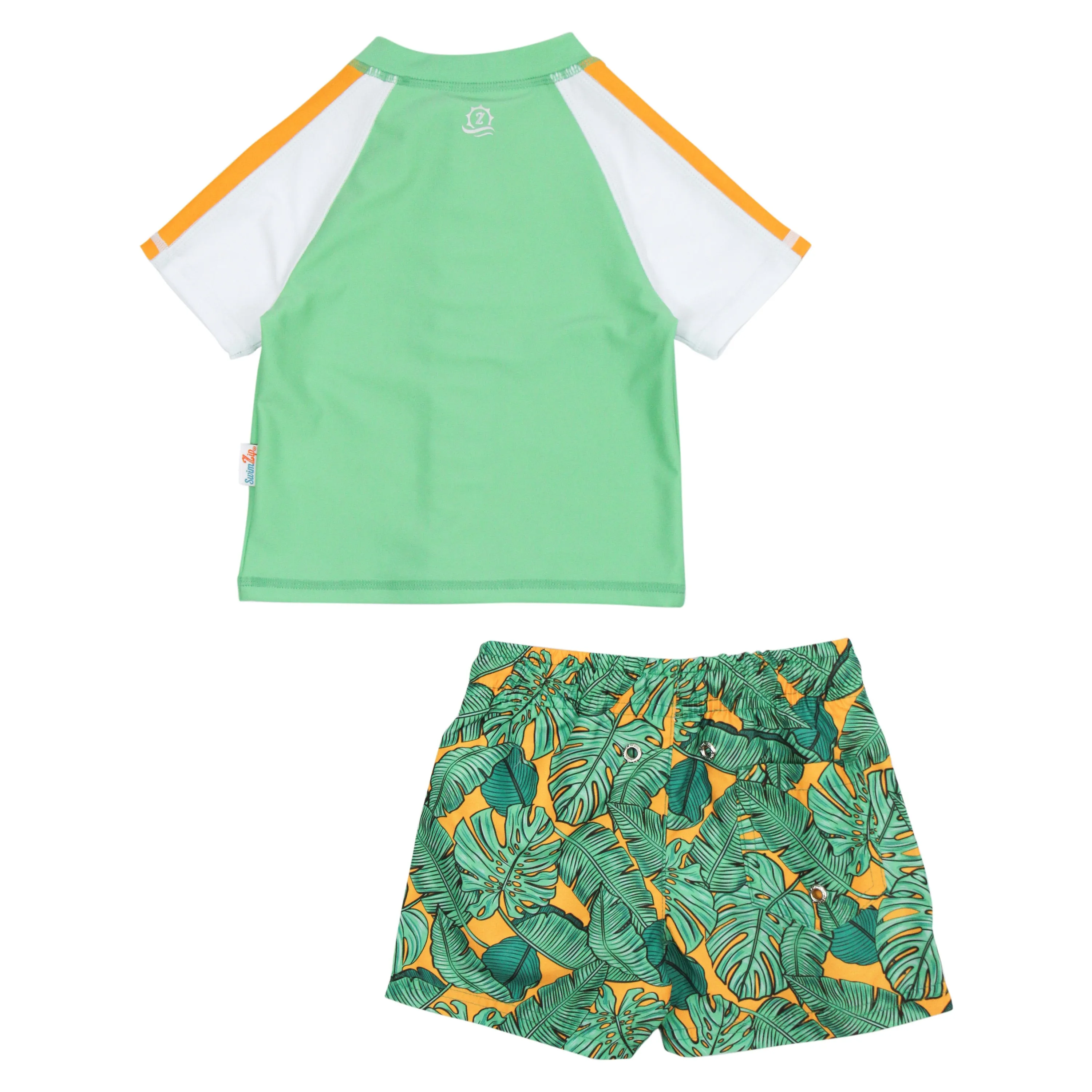Boys Short Sleeve Zipper Rash Guard and Swim Trunk Set | "The Tropics"