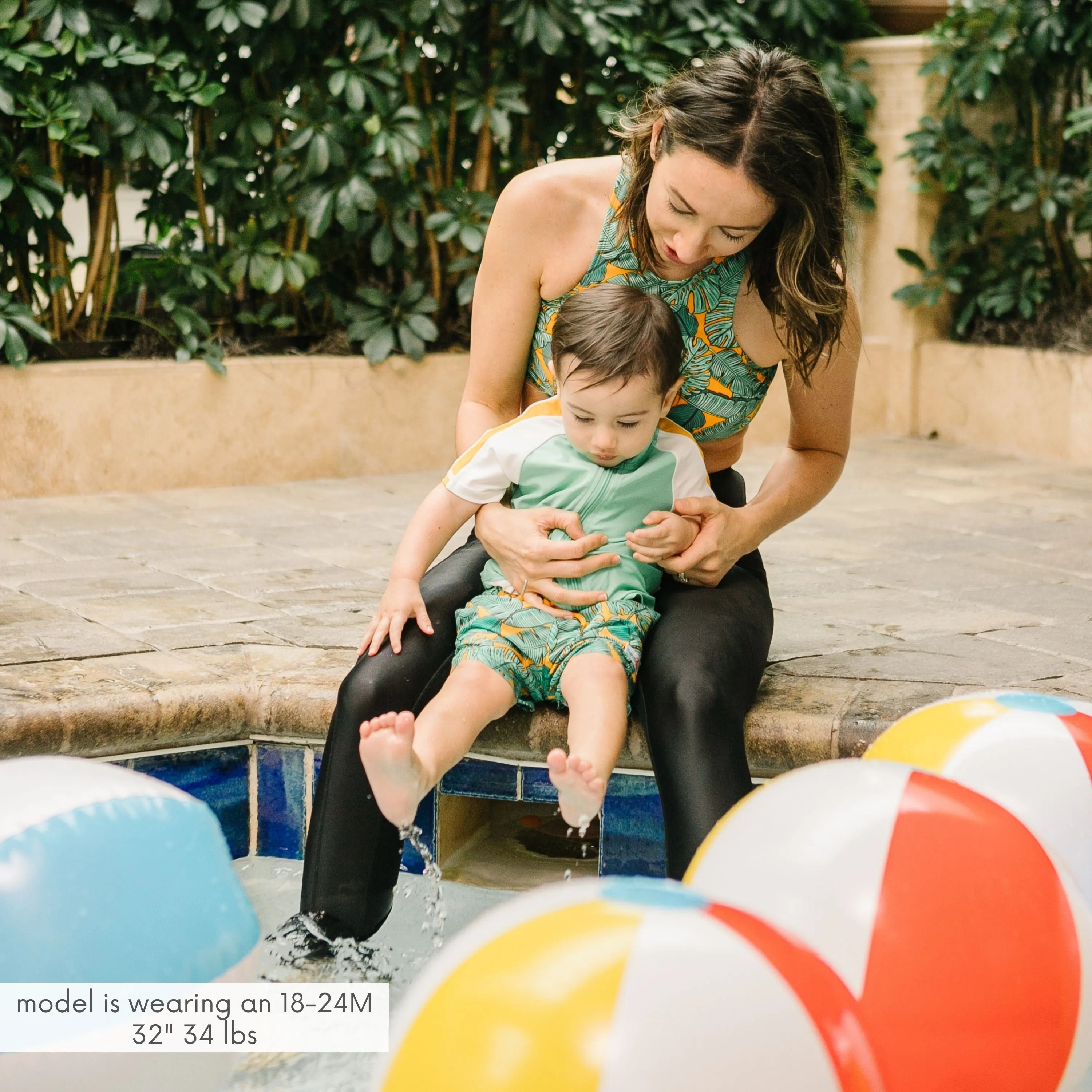 Boys Short Sleeve Zipper Rash Guard and Swim Trunk Set | "The Tropics"