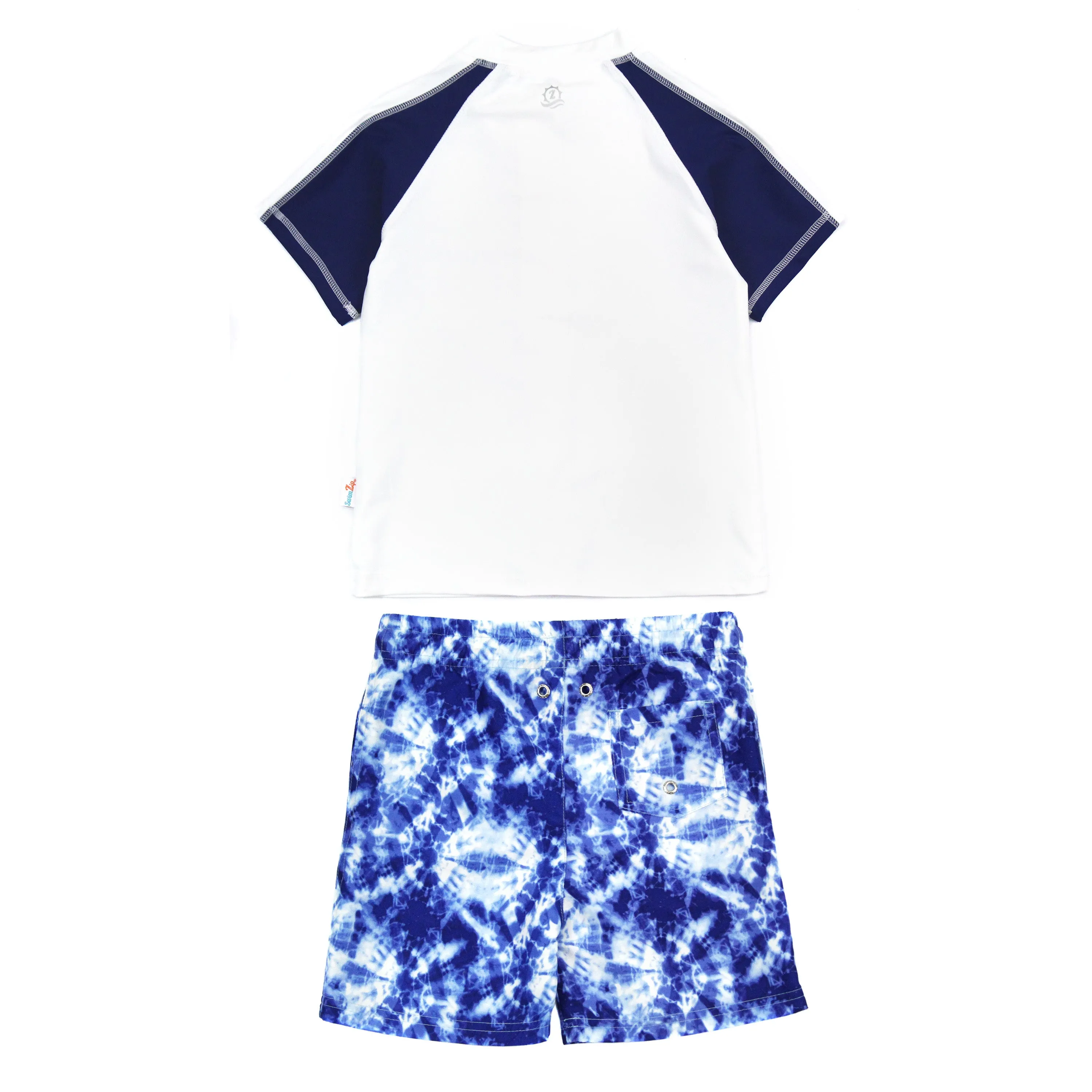Boys Short Sleeve Zipper Rash Guard and Swim Trunk Set | "Tie Dye"