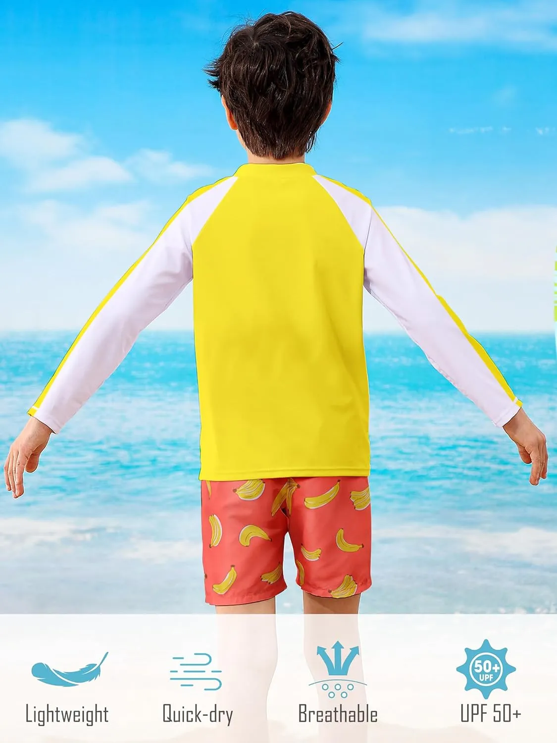 Boys Two Piece Swim Set Zipper Rash Guard Swimsuits Long Sleeve Bathing Suit for 4-12 Years