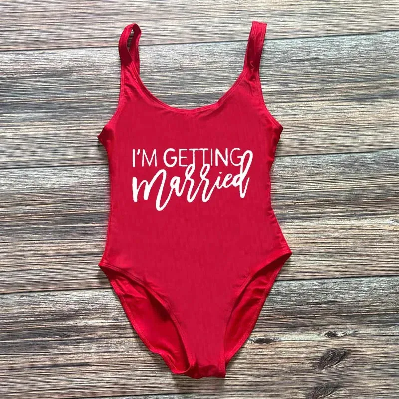 Bridal Squad Getting Married Print One-Piece Swimwear for Brides