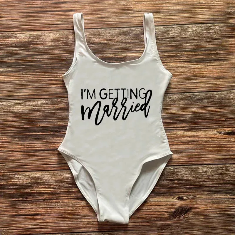 Bridal Squad Getting Married Print One-Piece Swimwear for Brides
