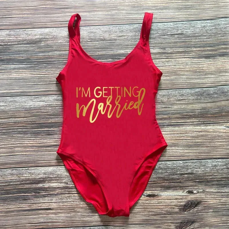 Bridal Squad Getting Married Print One-Piece Swimwear for Brides