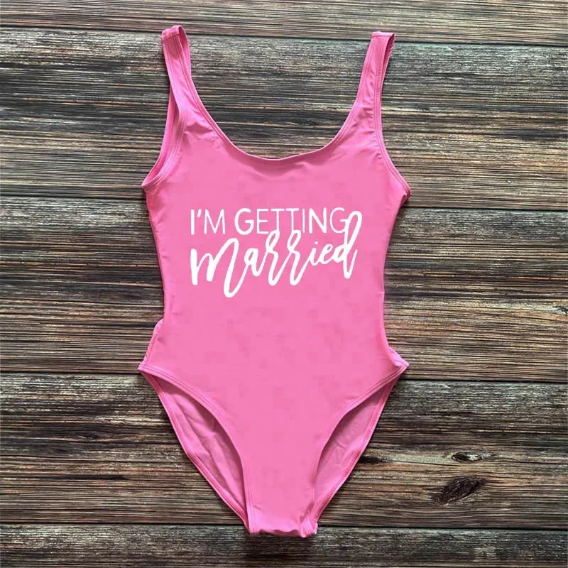 Bridal Squad Getting Married Print One-Piece Swimwear for Brides