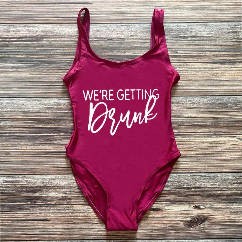 Bridal Squad Getting Married Print One-Piece Swimwear for Brides