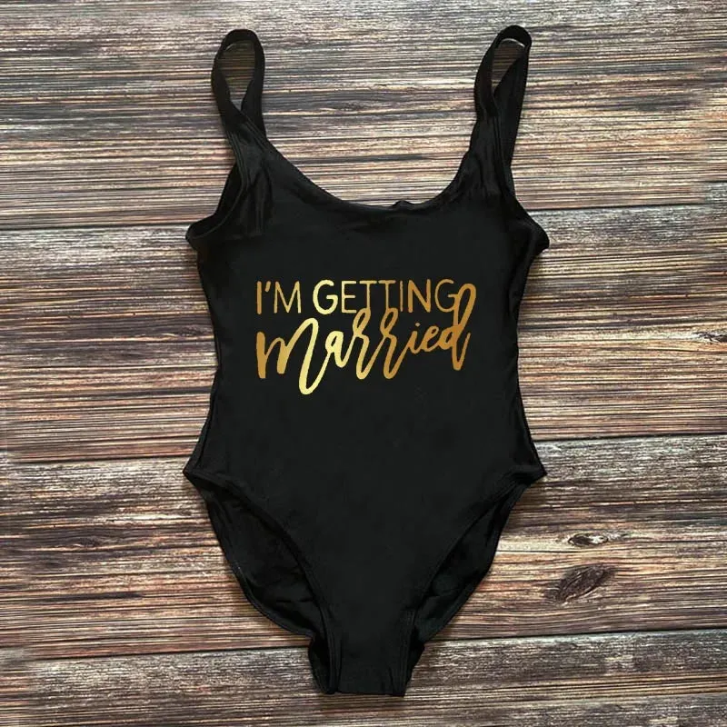 Bridal Squad Getting Married Print One-Piece Swimwear for Brides