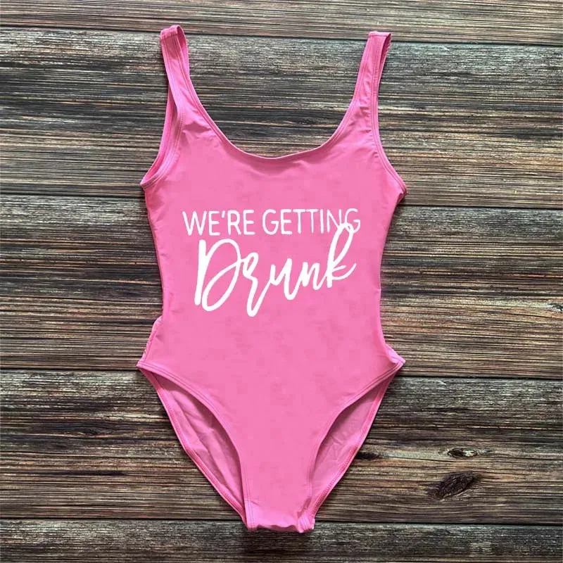 Bridal Squad Getting Married Print One-Piece Swimwear for Brides