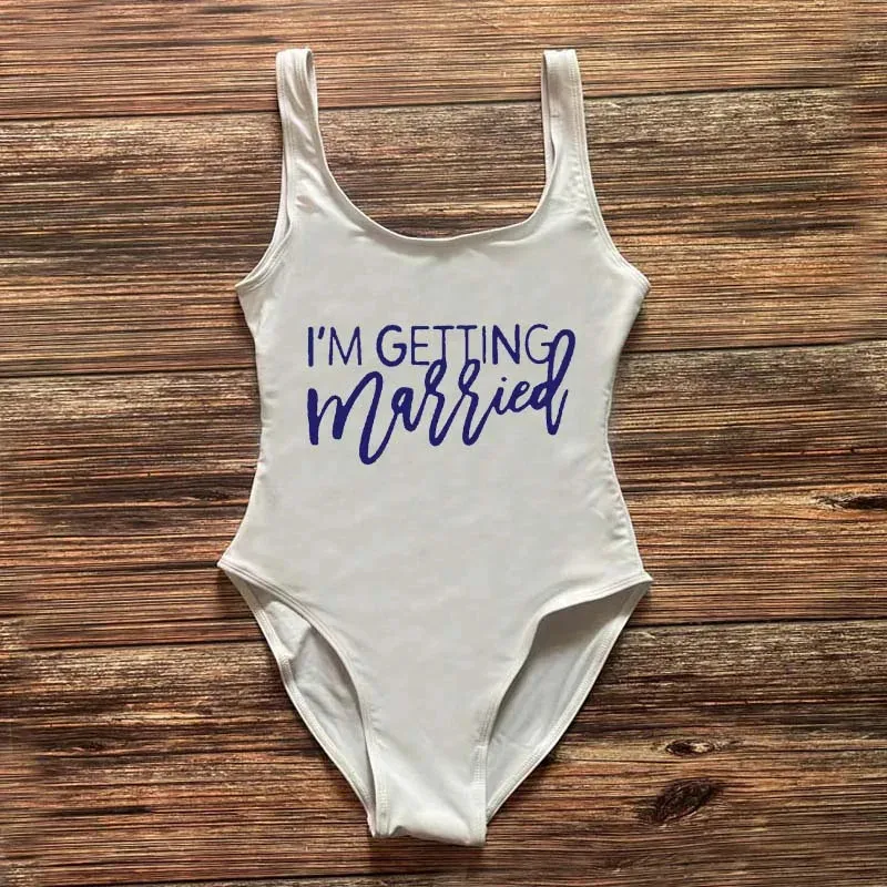 Bridal Squad Getting Married Print One-Piece Swimwear for Brides