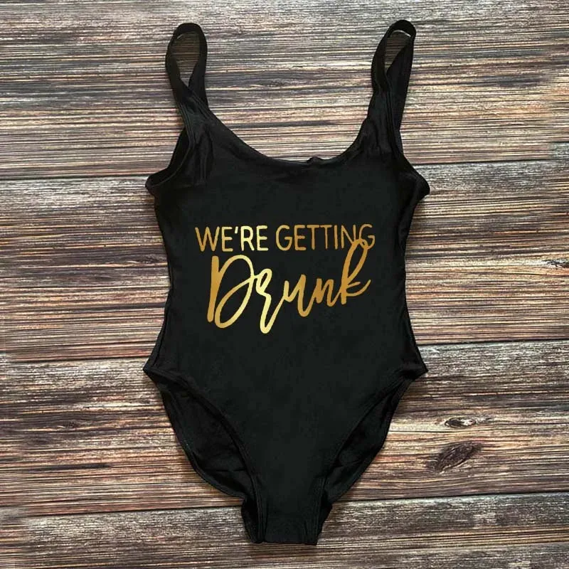 Bridal Squad Getting Married Print One-Piece Swimwear for Brides