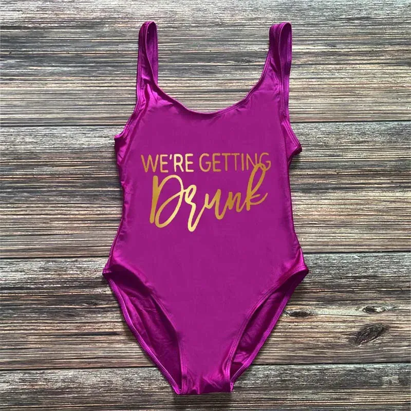 Bridal Squad Getting Married Print One-Piece Swimwear for Brides