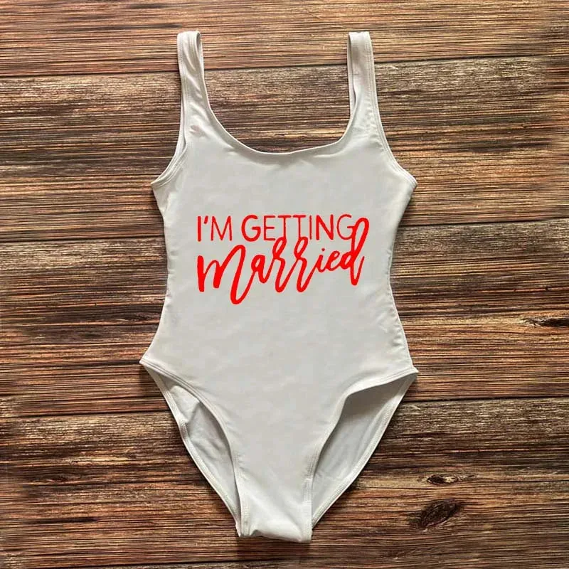 Bridal Squad Getting Married Print One-Piece Swimwear for Brides