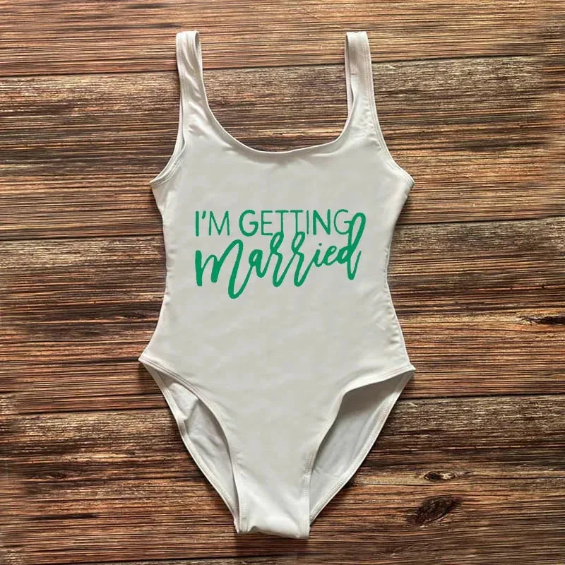 Bridal Squad Getting Married Print One-Piece Swimwear for Brides