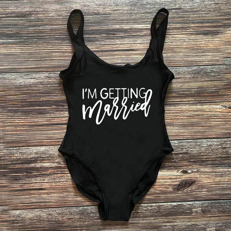 Bridal Squad Getting Married Print One-Piece Swimwear for Brides