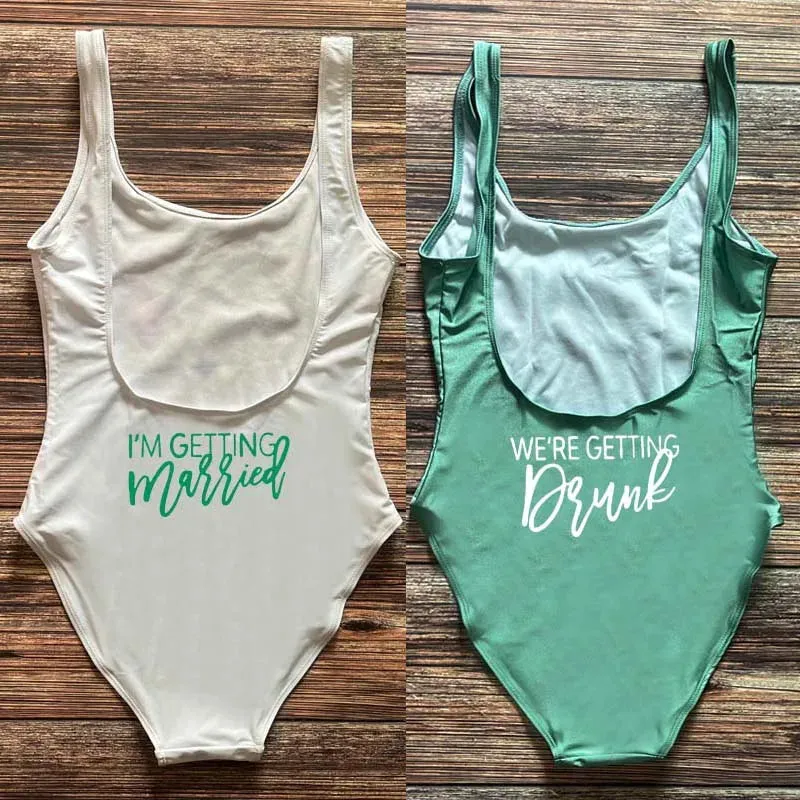 Bridal Squad Getting Married Print One-Piece Swimwear for Brides
