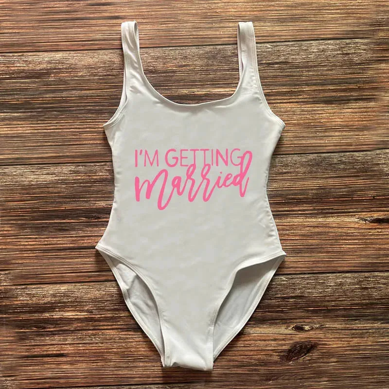 Bridal Squad Getting Married Print One-Piece Swimwear for Brides