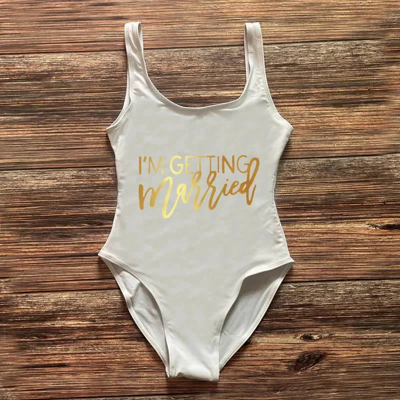 Bridal Squad Getting Married Print One-Piece Swimwear for Brides