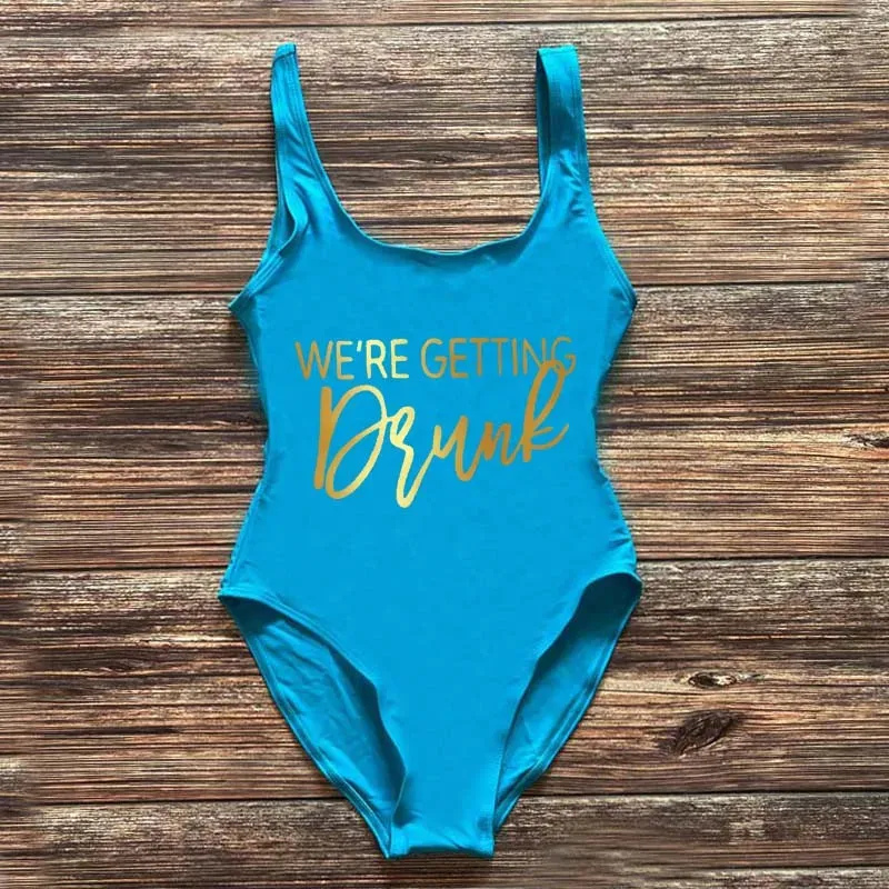 Bridal Squad Getting Married Print One-Piece Swimwear for Brides