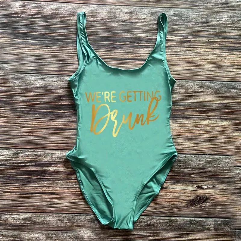 Bridal Squad Getting Married Print One-Piece Swimwear for Brides