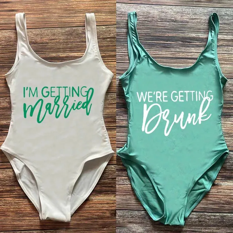 Bridal Squad Getting Married Print One-Piece Swimwear for Brides