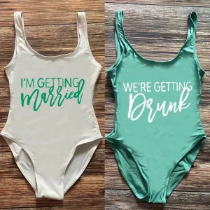 Bridal Squad Getting Married Print One-Piece Swimwear for Brides
