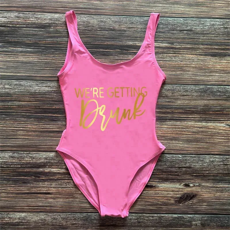Bridal Squad Getting Married Print One-Piece Swimwear for Brides