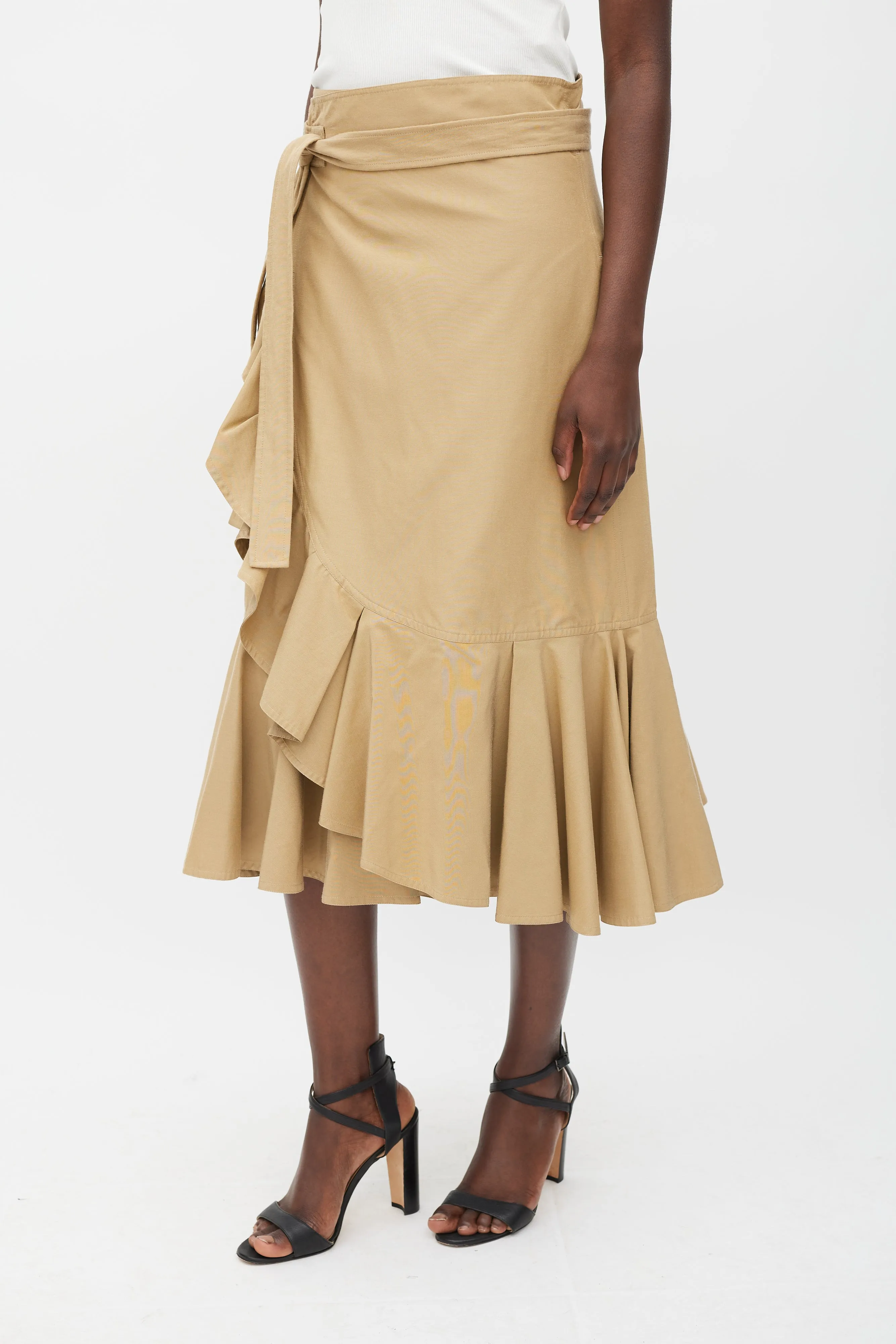 Brown Cotton & Silk Ruffled Wrap Skirt