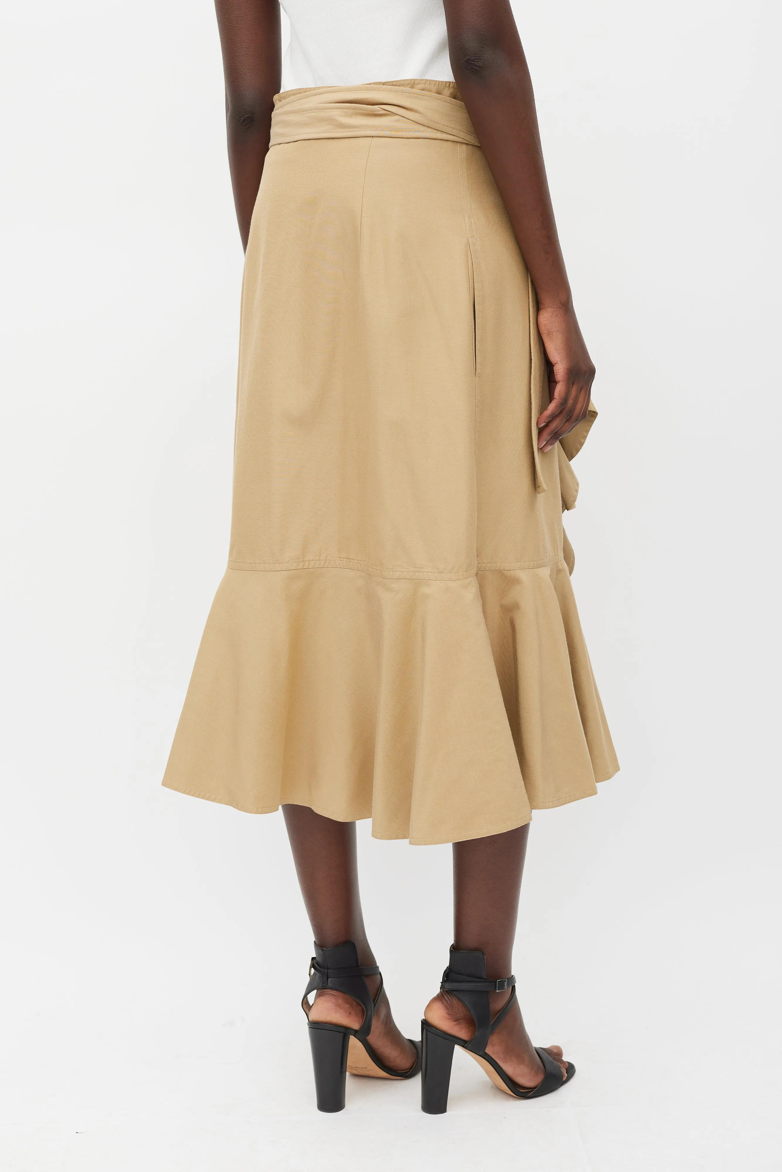 Brown Cotton & Silk Ruffled Wrap Skirt