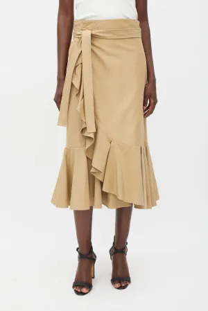 Brown Cotton & Silk Ruffled Wrap Skirt
