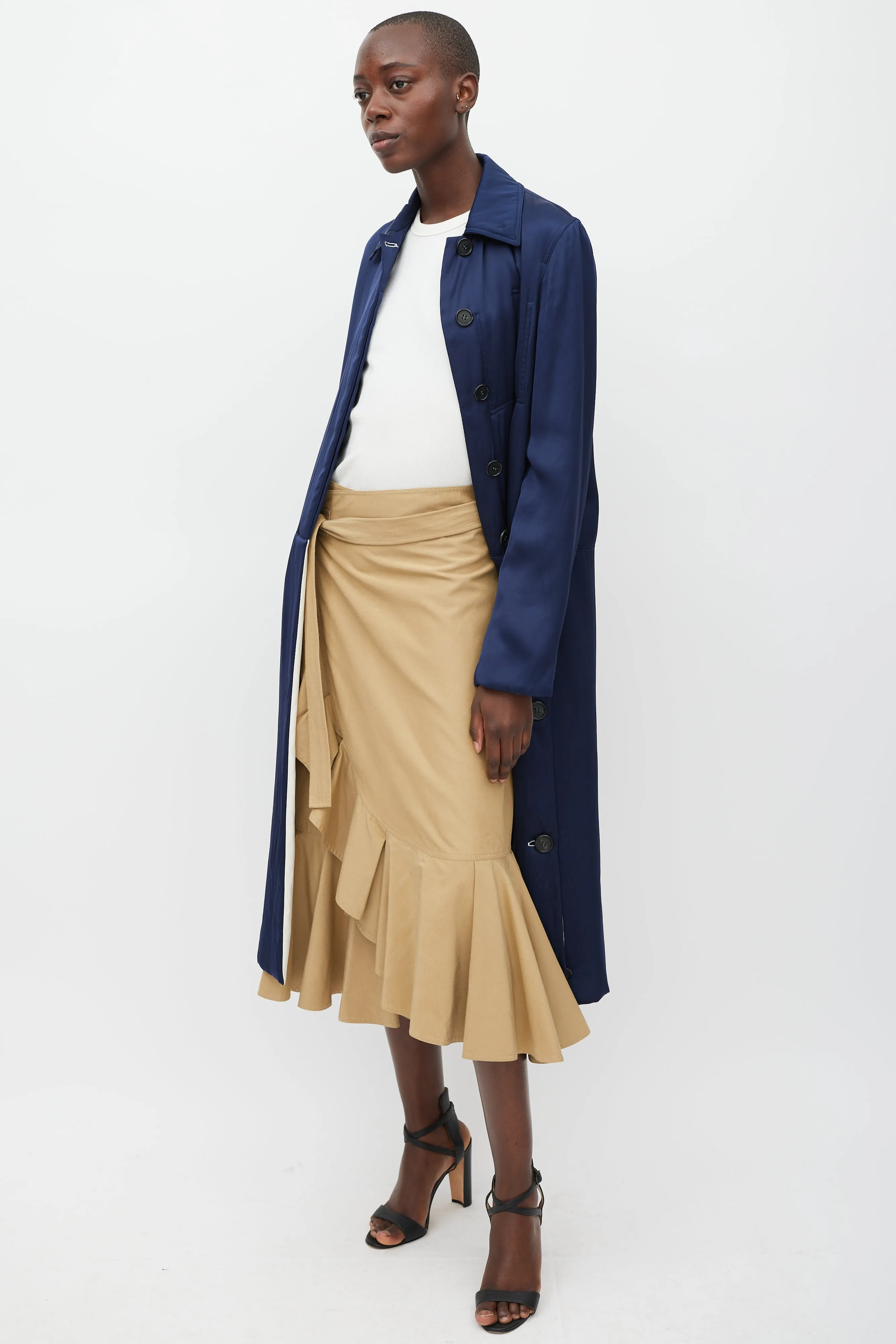 Brown Cotton & Silk Ruffled Wrap Skirt