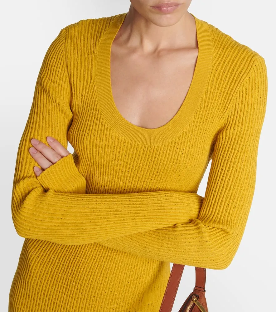 Burberry Ribbed-knit wool-blend midi dress