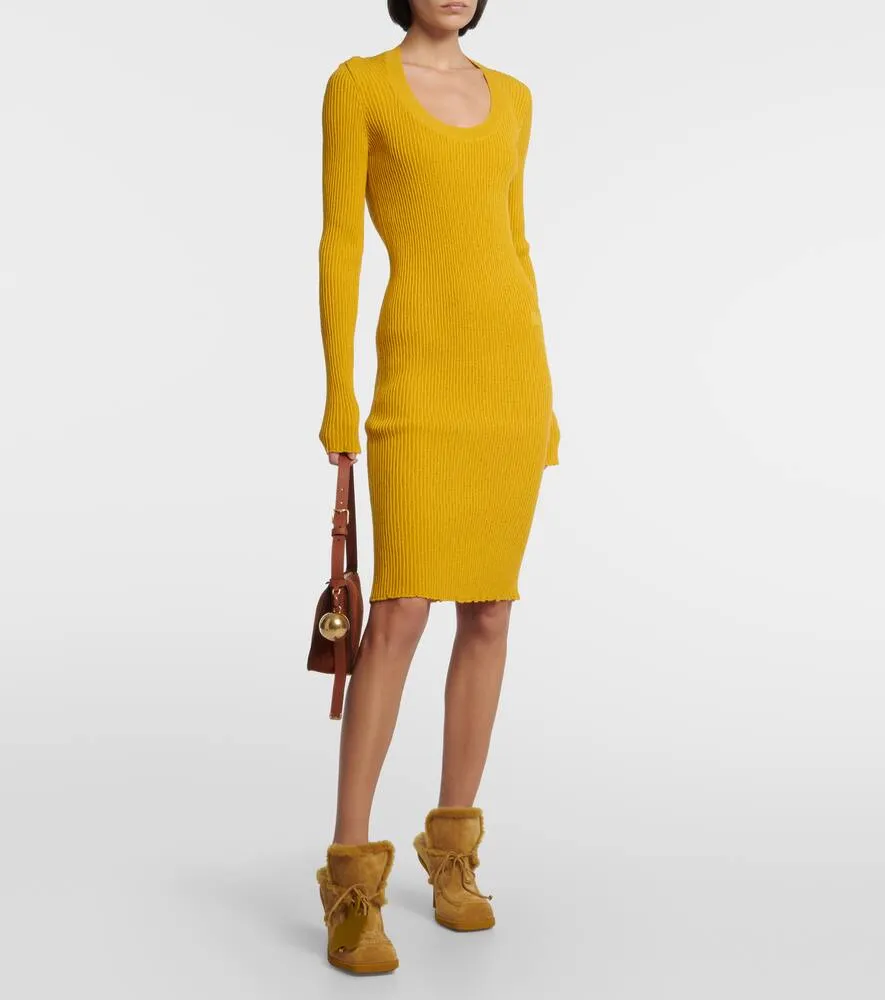 Burberry Ribbed-knit wool-blend midi dress
