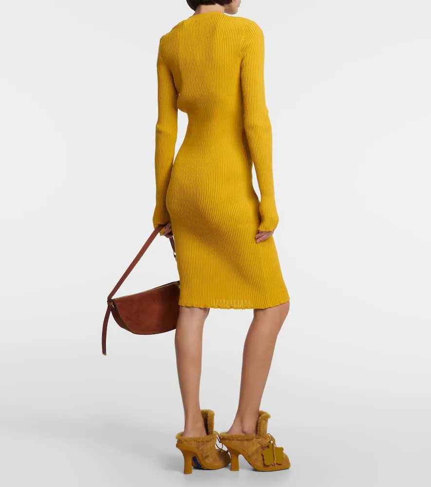 Burberry Ribbed-knit wool-blend midi dress